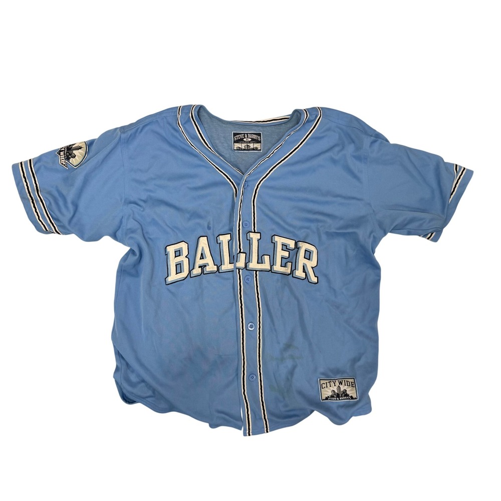 Steve & Barrys Baller Baseball Jersey XL Light Blue Stitched City Wide Mens
